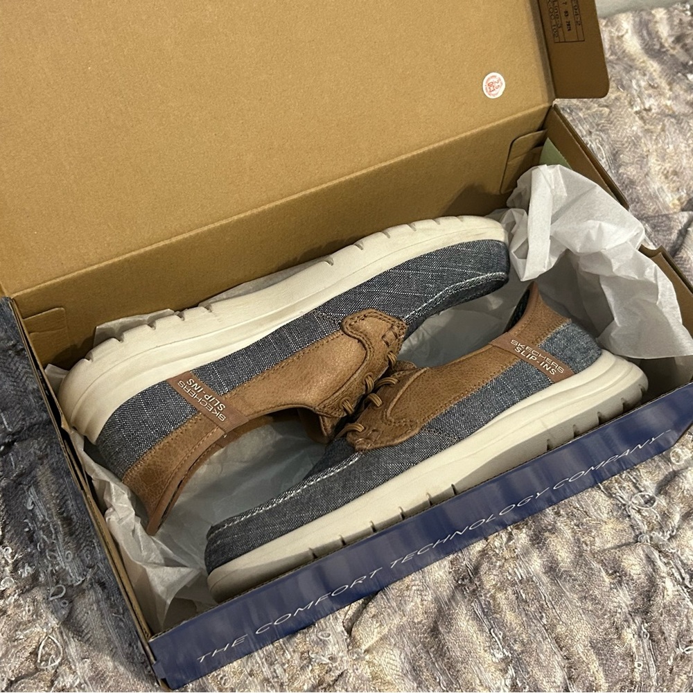 Skechers Denim and Tan Women's Slip-ins Boat Shoes